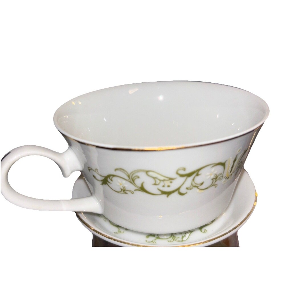 Vintage Bell Flower Fine China Teacup & Saucer Set - Green  **16 Sets Available.